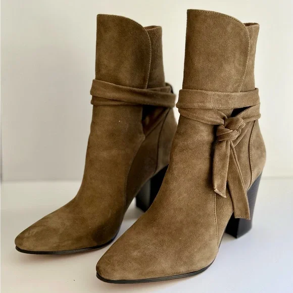 Banana Republic Ankle Boots CantonSuede Olive Green Wrap Around Tie  8.5 - Picture 2 of 11